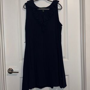 Navy Ruffle Neck Dress